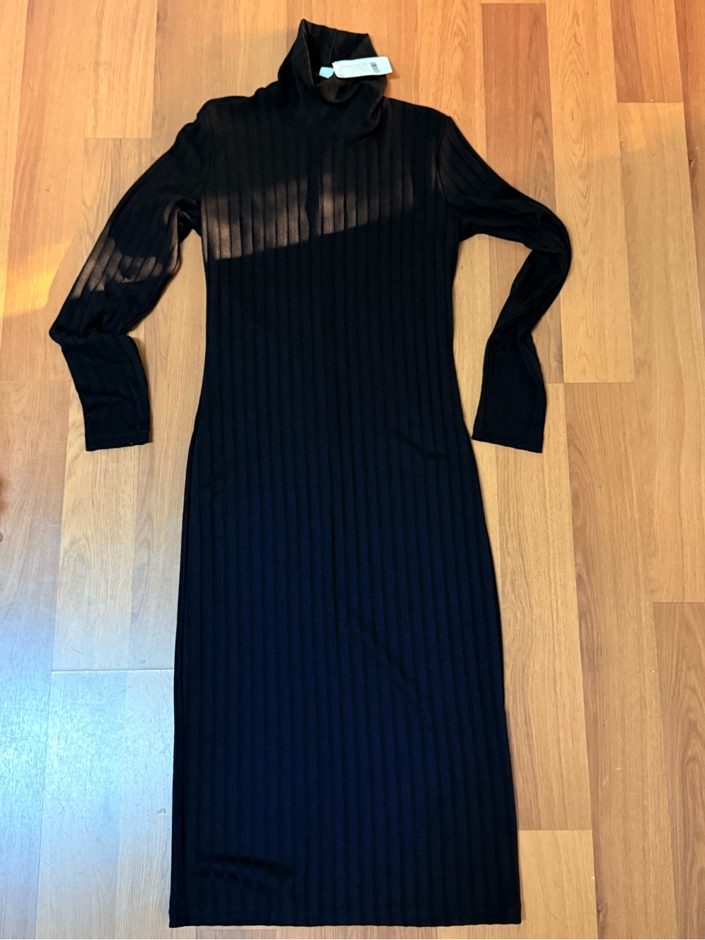 H&M Black Ribbed Turtleneck Midi Dress